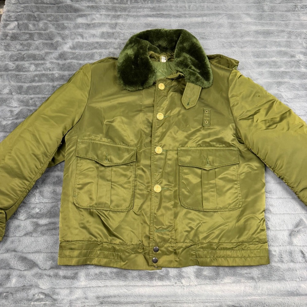 Vintage Blauer Ceiling Zero Jacket Mens 44L Green Faux Fur Collar USA Made Coat